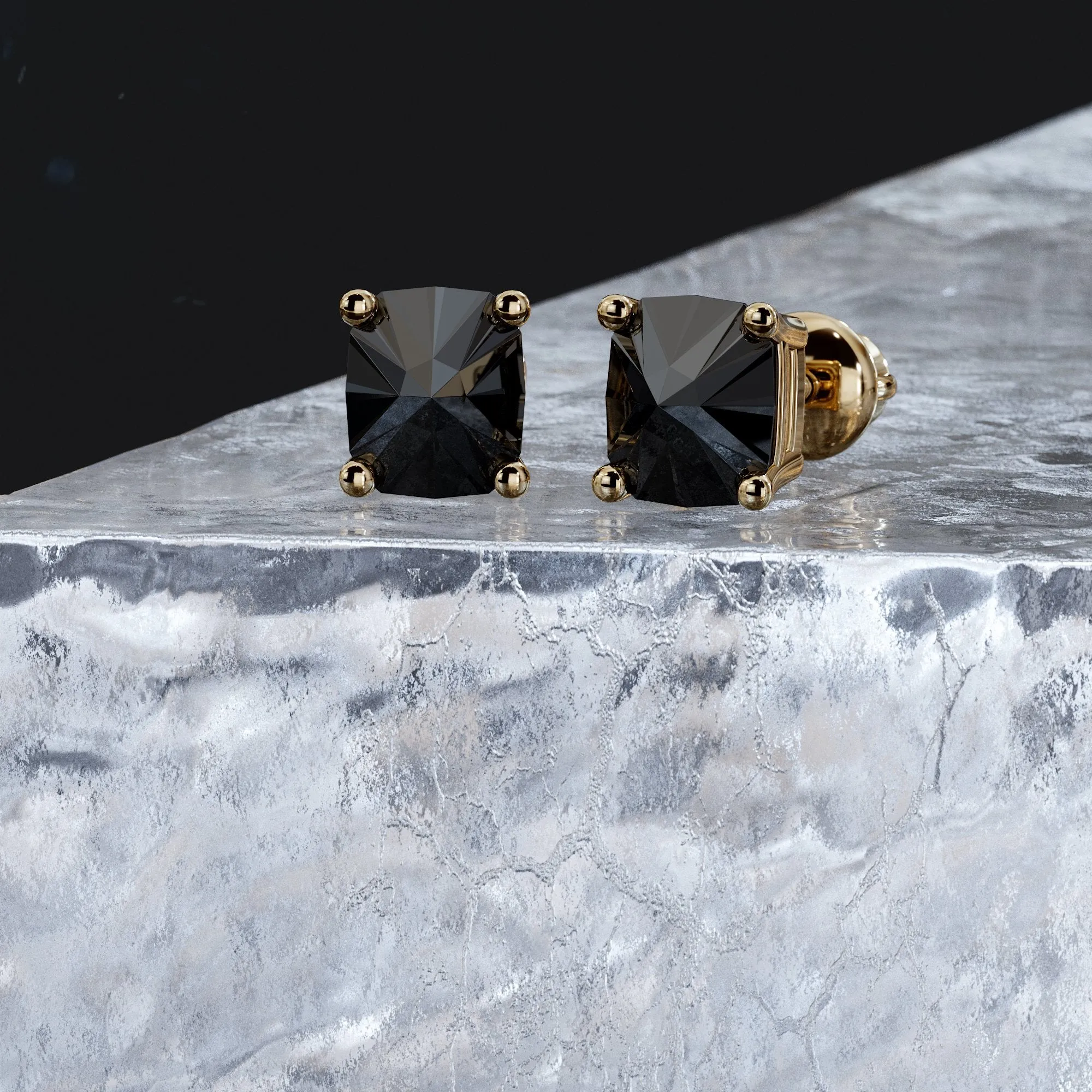 Tuxedo Natural Black Diamonds Yellow Gold Unique Earrings