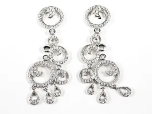 Unique Circular Chandelier Pattern Dangle CZ Silver Earrings