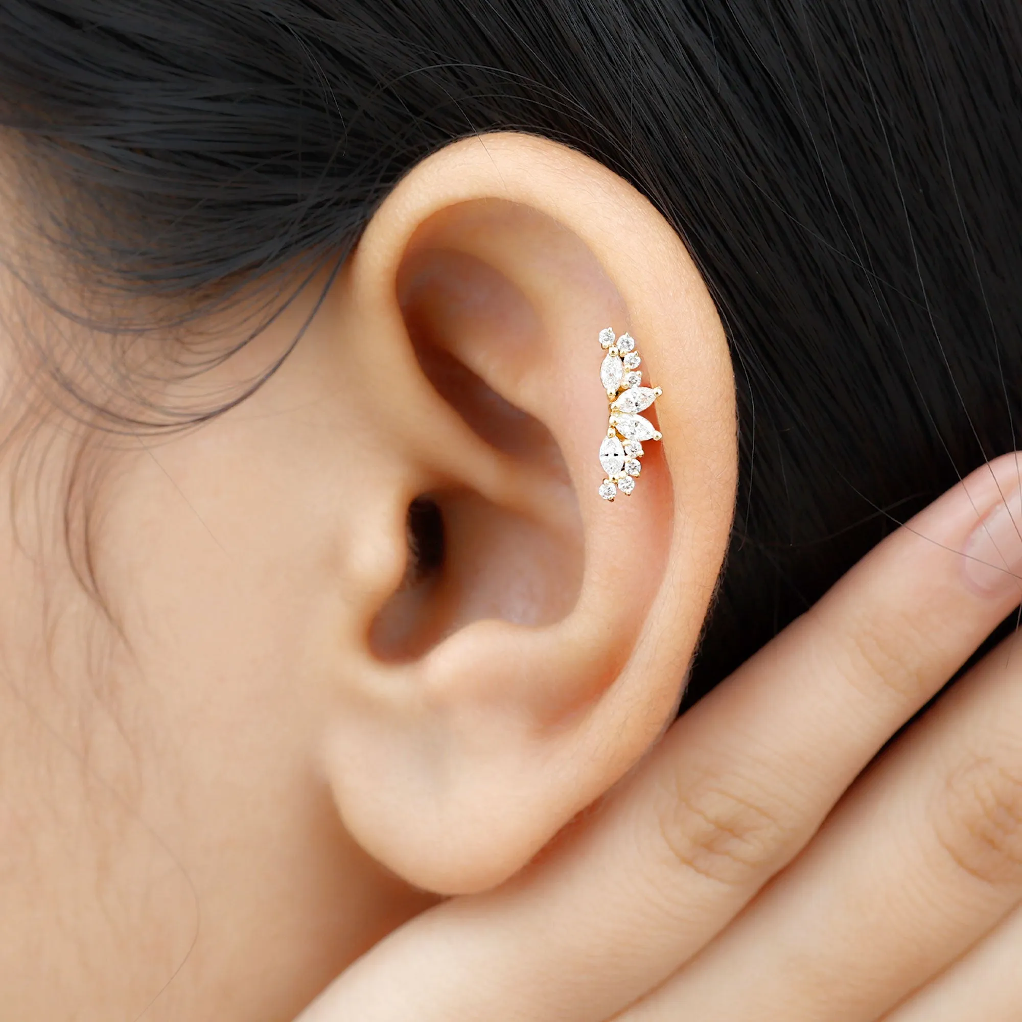 Unique Diamond Crawler Earring for Cartilage Piercing