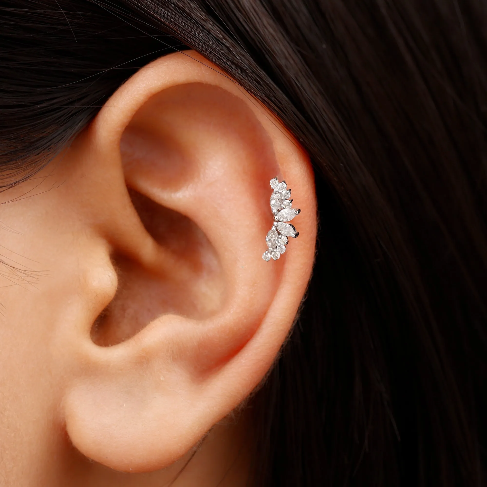 Unique Diamond Crawler Earring for Cartilage Piercing