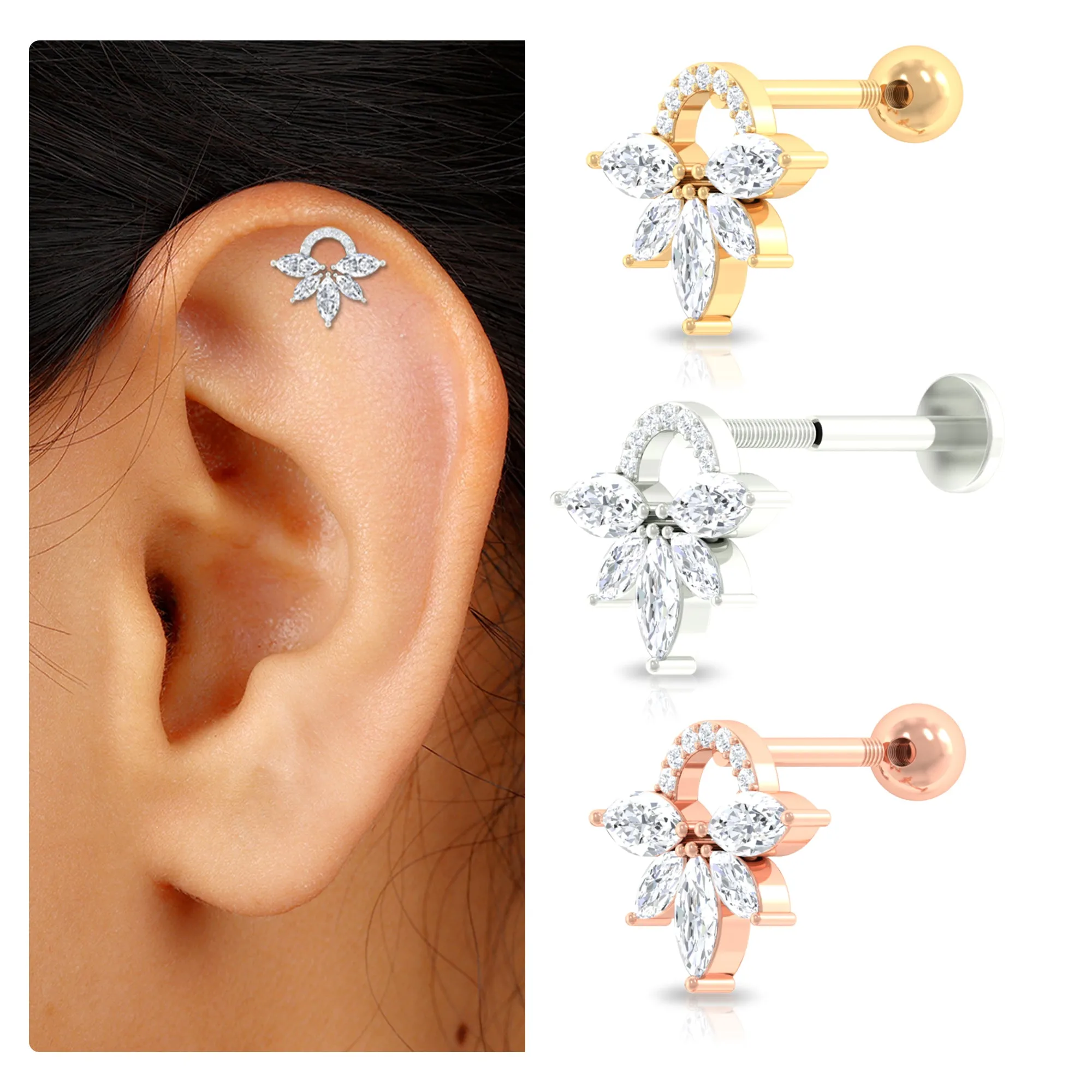 Unique Marquise Diamond Cartilage Piercing Earring