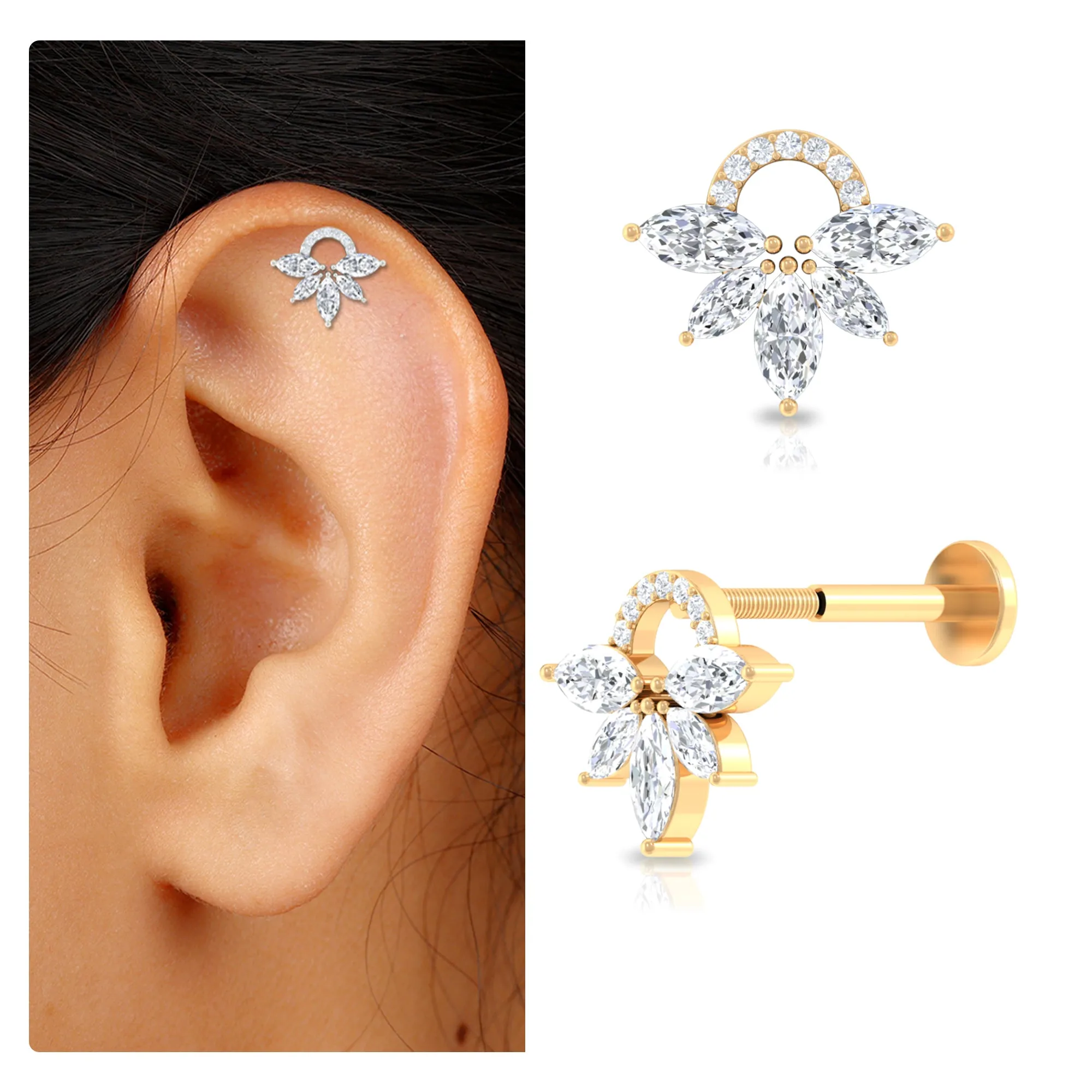 Unique Marquise Diamond Cartilage Piercing Earring