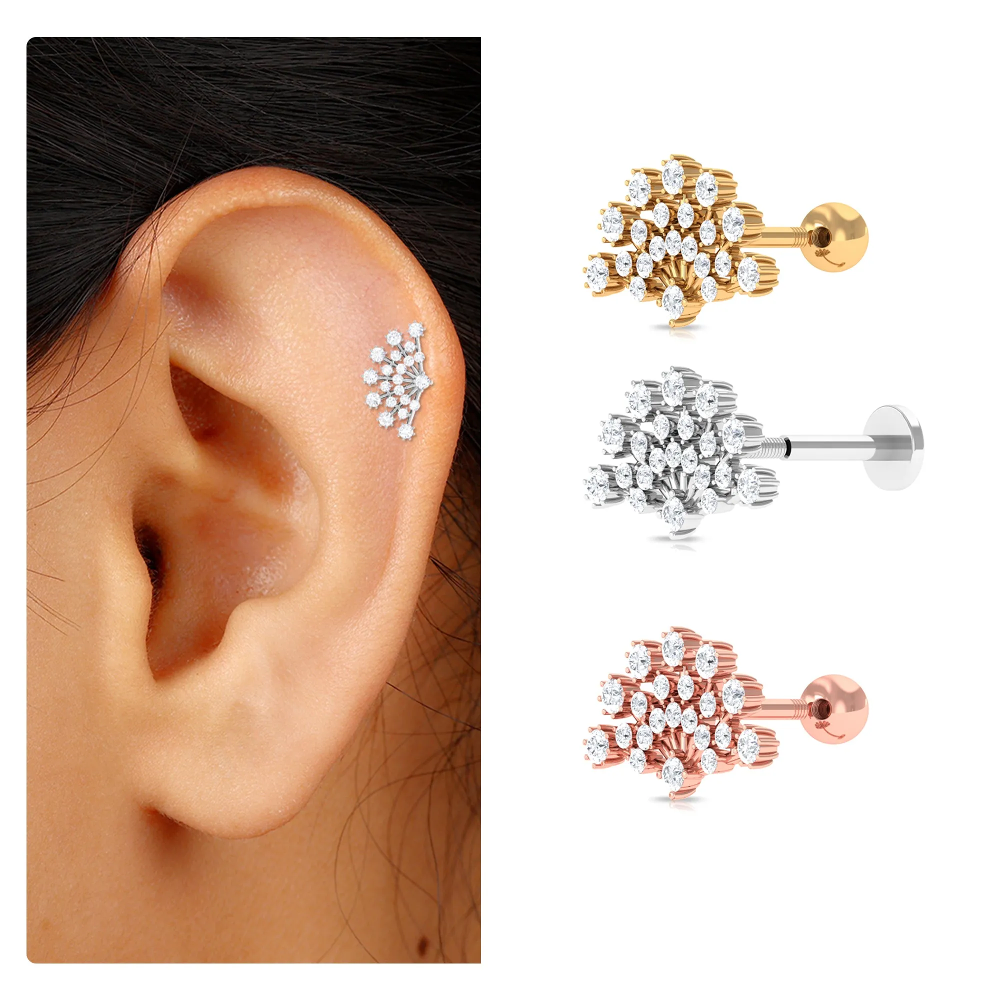 Unique Natural Diamond Fan Cartilage Earring