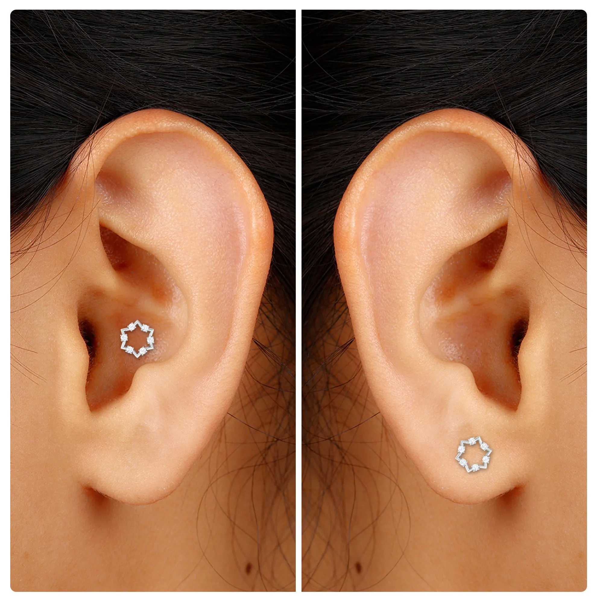 Unique Real Diamond Gold Star Earring for Cartilage Piercing