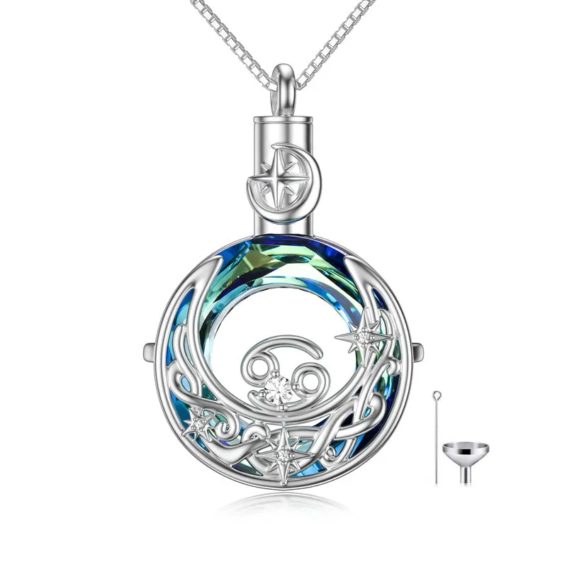 Urn Necklace for Ashes Sterling Silver Constellation Pendant Necklace with Crystal w/Funnel Filler Cremation Jewelry for Women