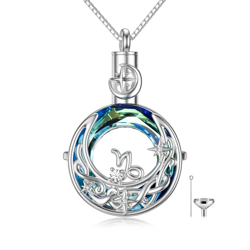 Urn Necklace for Ashes Sterling Silver Constellation Pendant Necklace with Crystal w/Funnel Filler Cremation Jewelry for Women