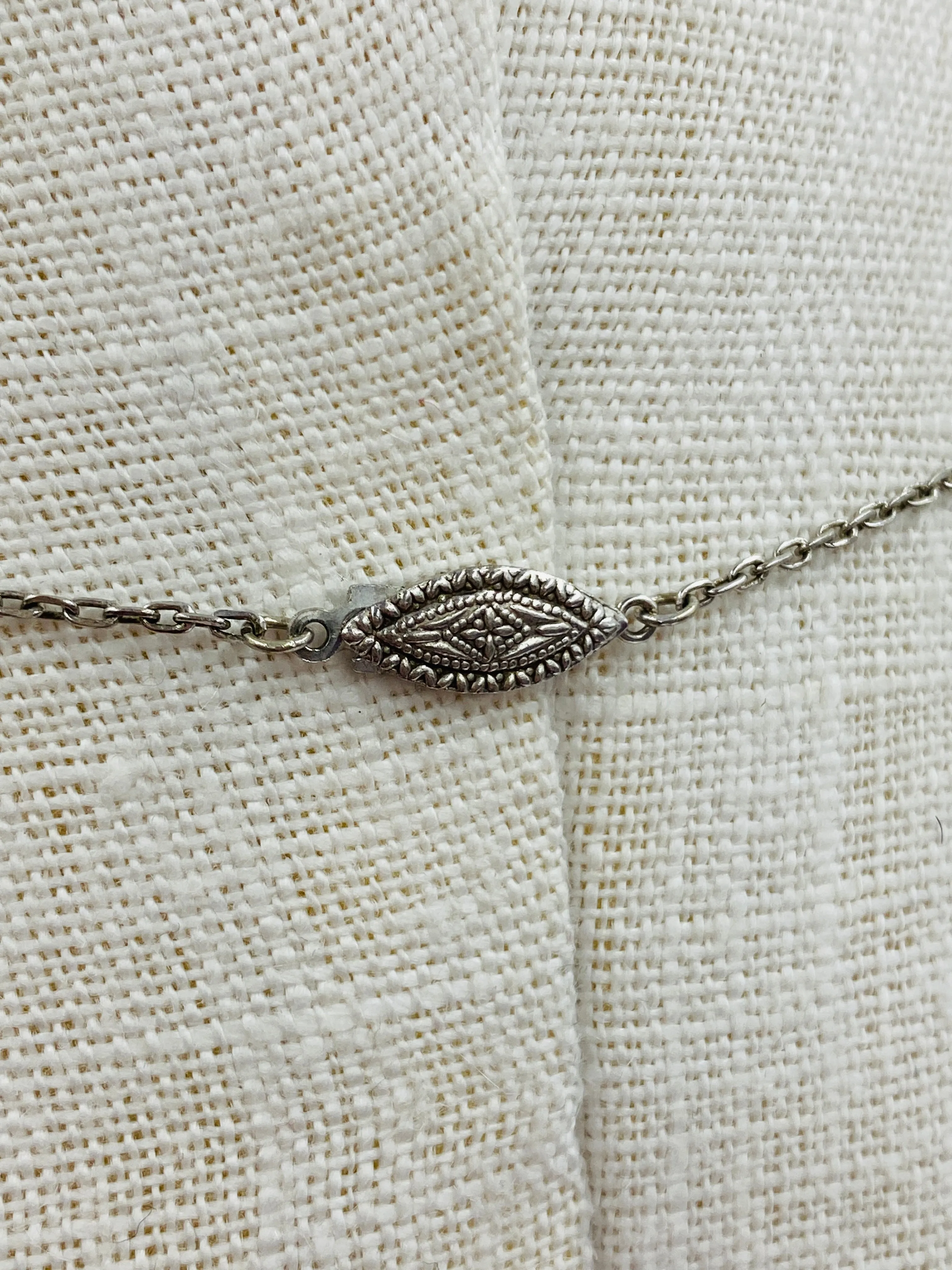 Vintage 1930s Dainty Silver Necklace with Crystal Teardrop Pendant