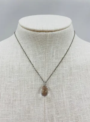 Vintage 1930s Dainty Silver Necklace with Crystal Teardrop Pendant