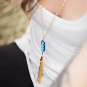 Vivid Capri Blue Tassel Necklace | Ocean Jewelry