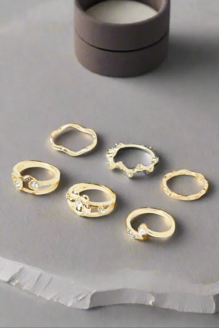 Women Gold Embellished Ring Set (6 Piece)