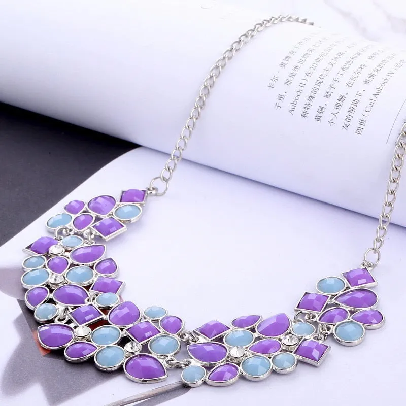 Women's 8 Colors Multicolor Big Pendant Clavicle Delicate Banquet Jewelry Chain Necklace