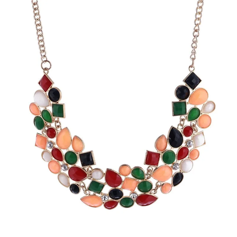 Women's 8 Colors Multicolor Big Pendant Clavicle Delicate Banquet Jewelry Chain Necklace