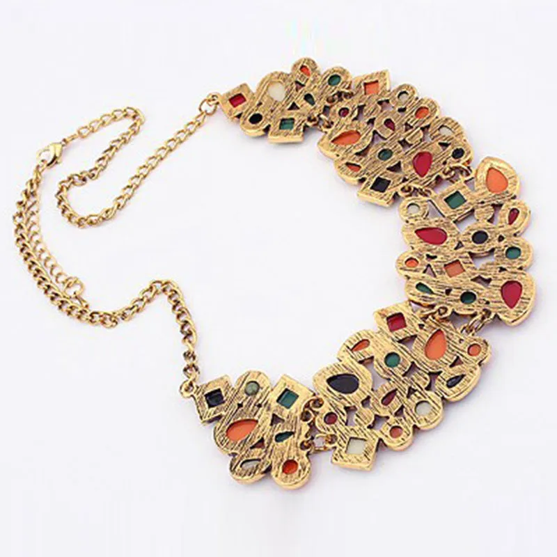 Women's 8 Colors Multicolor Big Pendant Clavicle Delicate Banquet Jewelry Chain Necklace