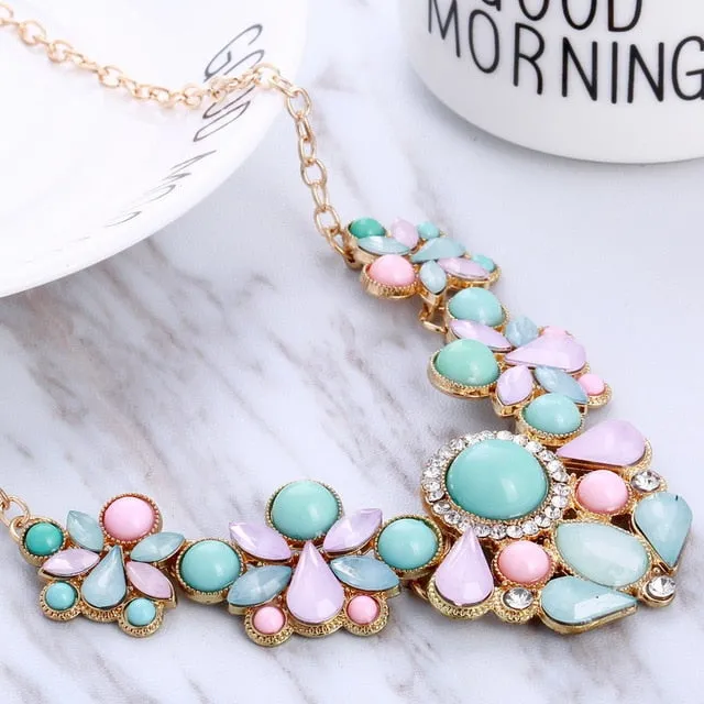 Women's 8 Colors Multicolor Big Pendant Clavicle Delicate Banquet Jewelry Chain Necklace