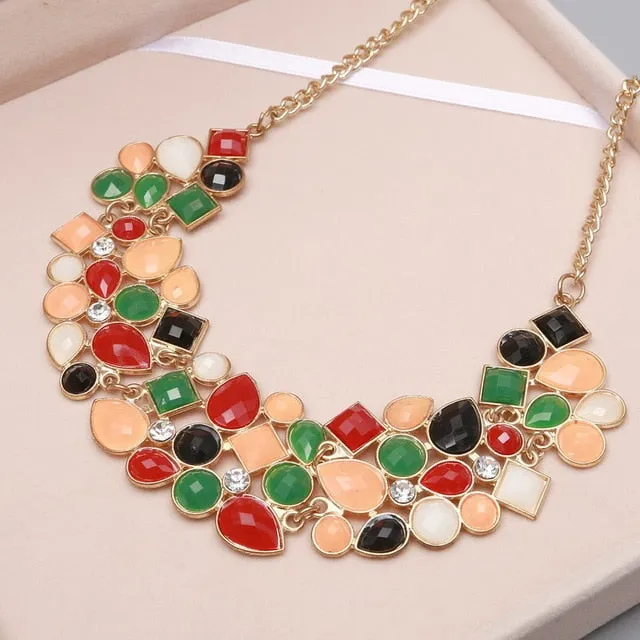 Women's 8 Colors Multicolor Big Pendant Clavicle Delicate Banquet Jewelry Chain Necklace