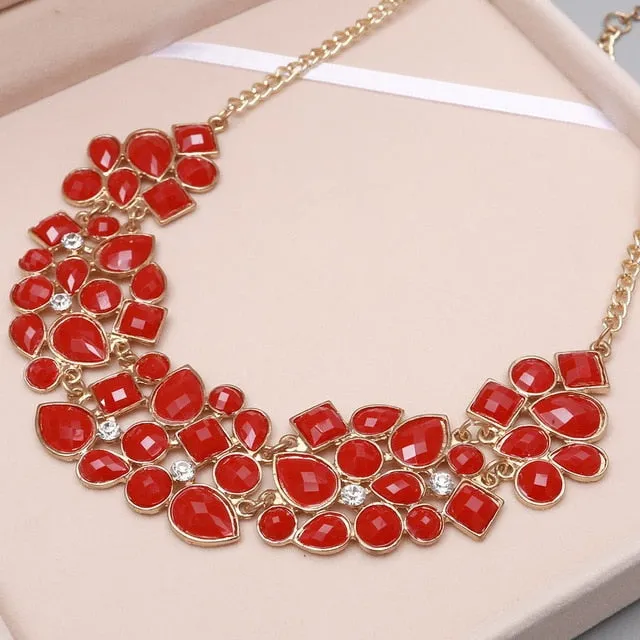 Women's 8 Colors Multicolor Big Pendant Clavicle Delicate Banquet Jewelry Chain Necklace