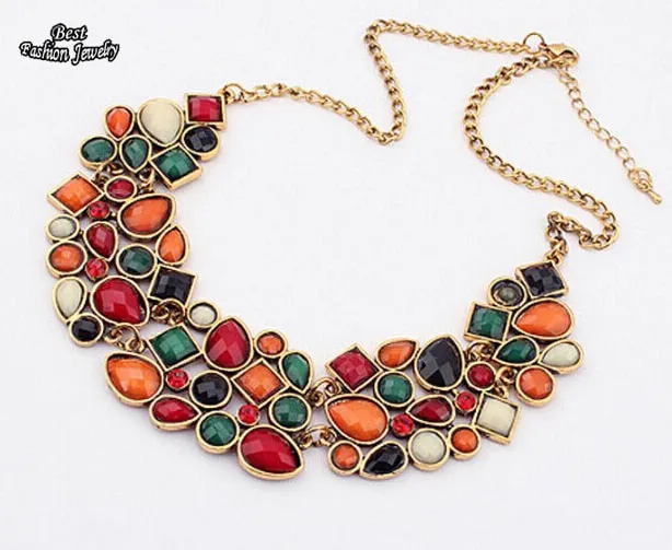 Women's 8 Colors Multicolor Big Pendant Clavicle Delicate Banquet Jewelry Chain Necklace