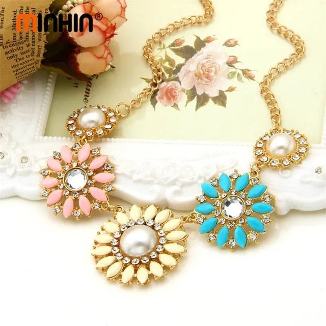 Women's 8 Colors Multicolor Big Pendant Clavicle Delicate Banquet Jewelry Chain Necklace