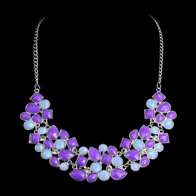 Women's 8 Colors Multicolor Big Pendant Clavicle Delicate Banquet Jewelry Chain Necklace