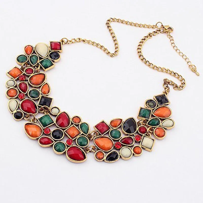 Women's 8 Colors Multicolor Big Pendant Clavicle Delicate Banquet Jewelry Chain Necklace